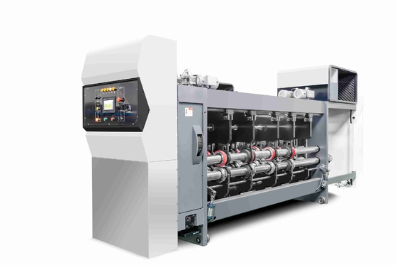 Cor branca G6-1224 Tudo controlado por computador Pressão Estrutura de alimentação livre Estrutura de borda de chumbo Transferência de vácuo 4 Impressora a cores + Slotter + Cutter Die + Vibrator + Stacker